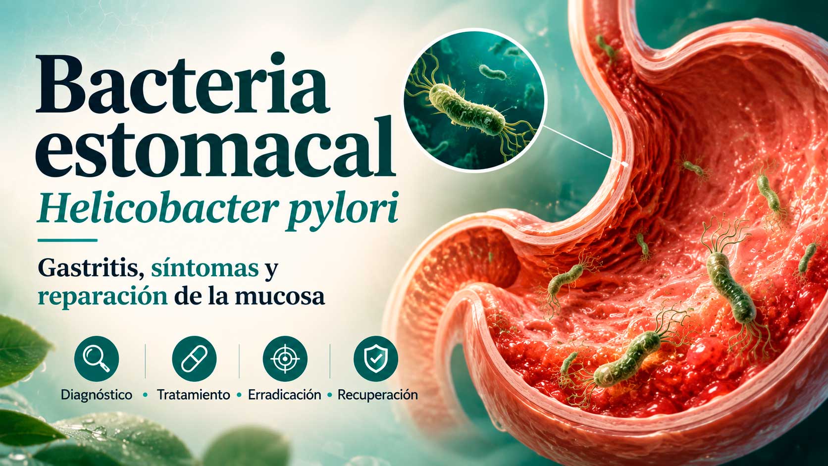 Bacteria estomacal Helicobacter pylori y reparación de mucosa